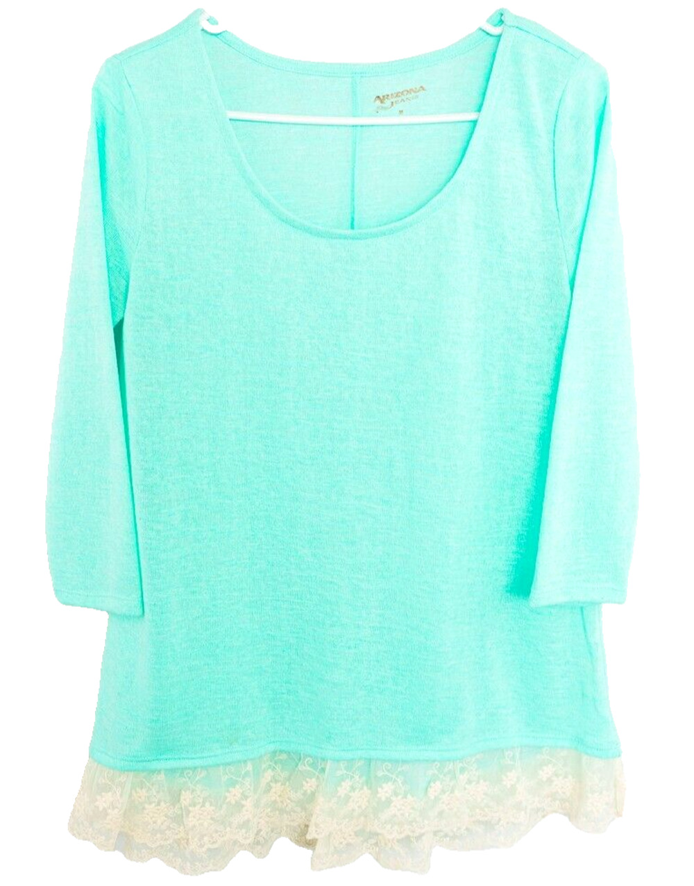 Arizona Jean Shirt Women's M Blue Long Sleeve Sheer Lace Top Ocean/Beach Theme